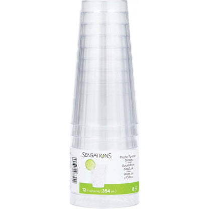 Clear 12 oz Plastic Tumblers, 8/Pkg
