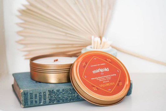 Marigold Candle Tin | Dia De Los Muertos Candle