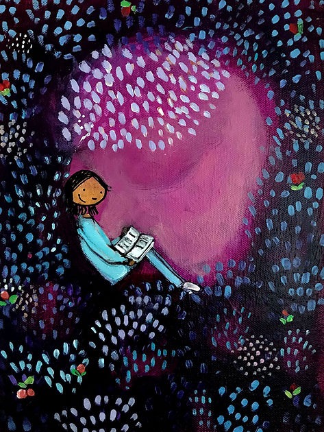 Purple Girl Reading Birthday Card
