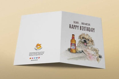 Older Budwiser Dog - Funny Birthday Card: Single