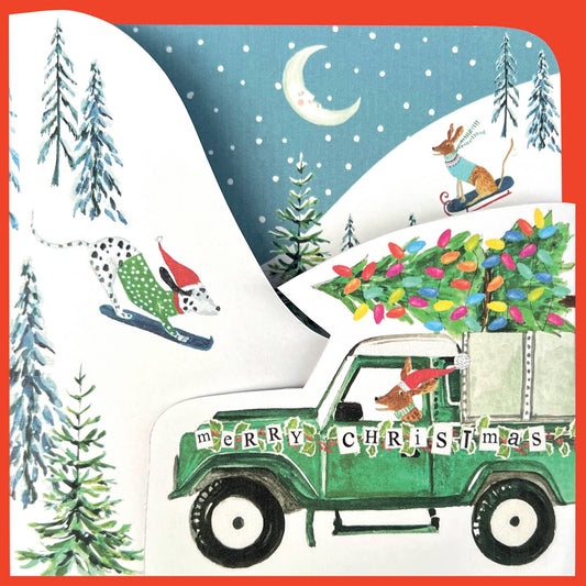 Trifold Holiday Greeting Card Xmas Truck