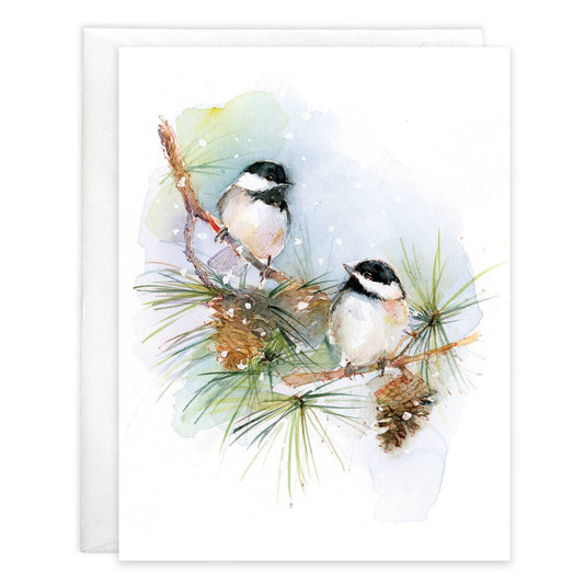 Packaged Blank Note Card - Chickadees On Pine