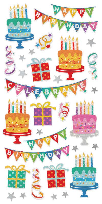 Decorative Stickers - Holographic Foil Birthday Cakes