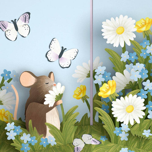 Field Mouse in the Flowers 5*7" Pop-Up Card