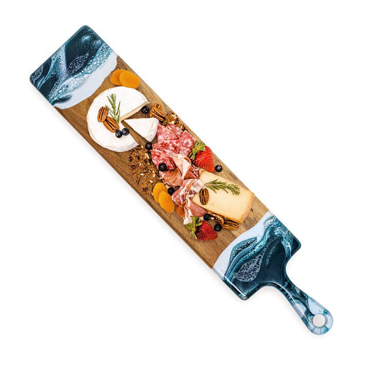 Charcuterie Board - Baguette 5"x24": Navy/White/Metallic