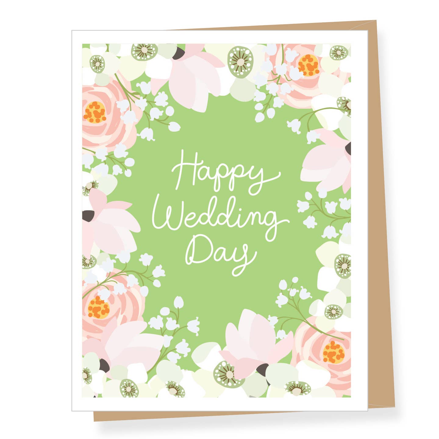 Happy Wedding Day Green Floral Wedding Card