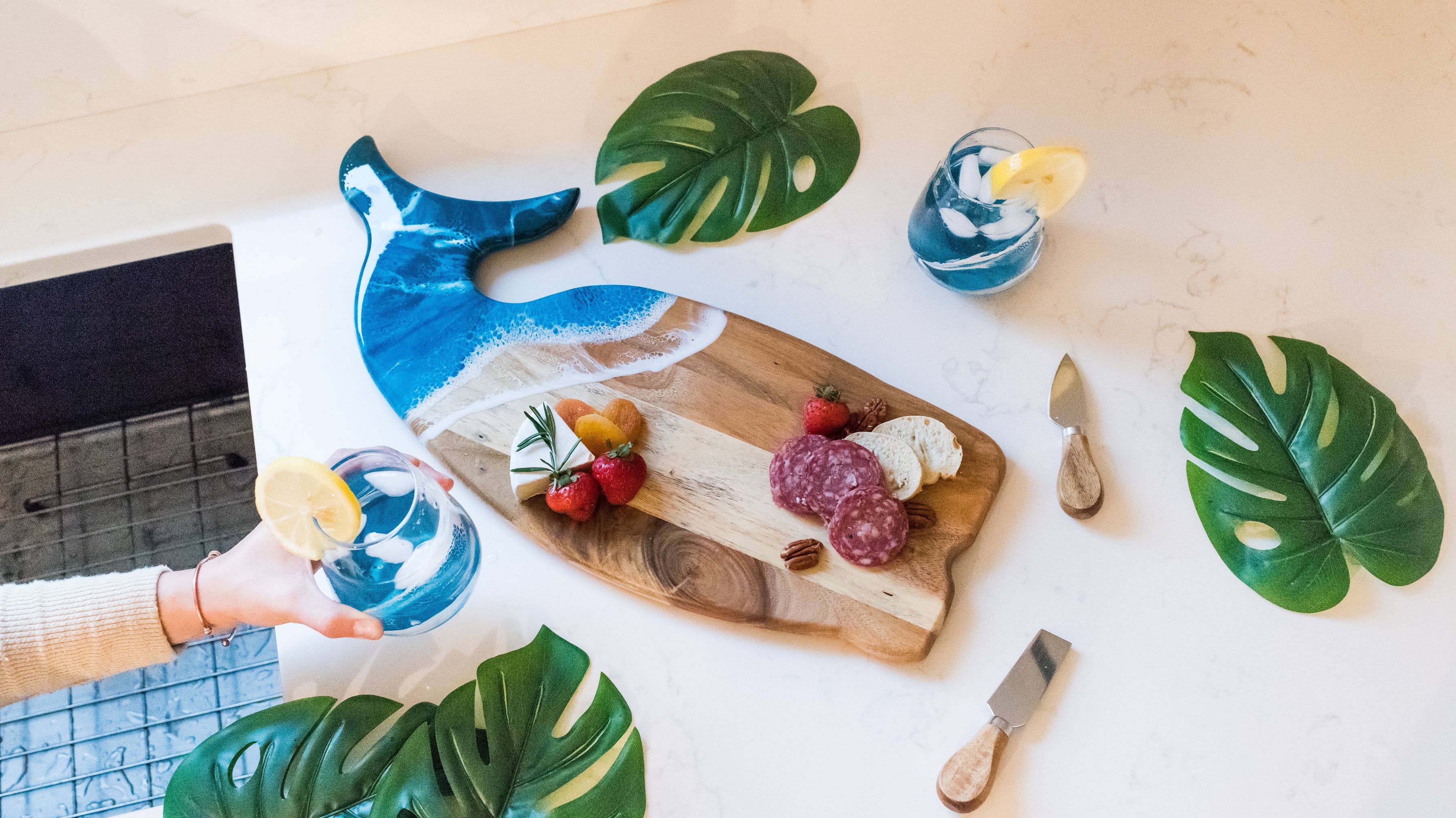 Whale Shaped Charcuterie Boards with ocean waves - Thumbnail 2