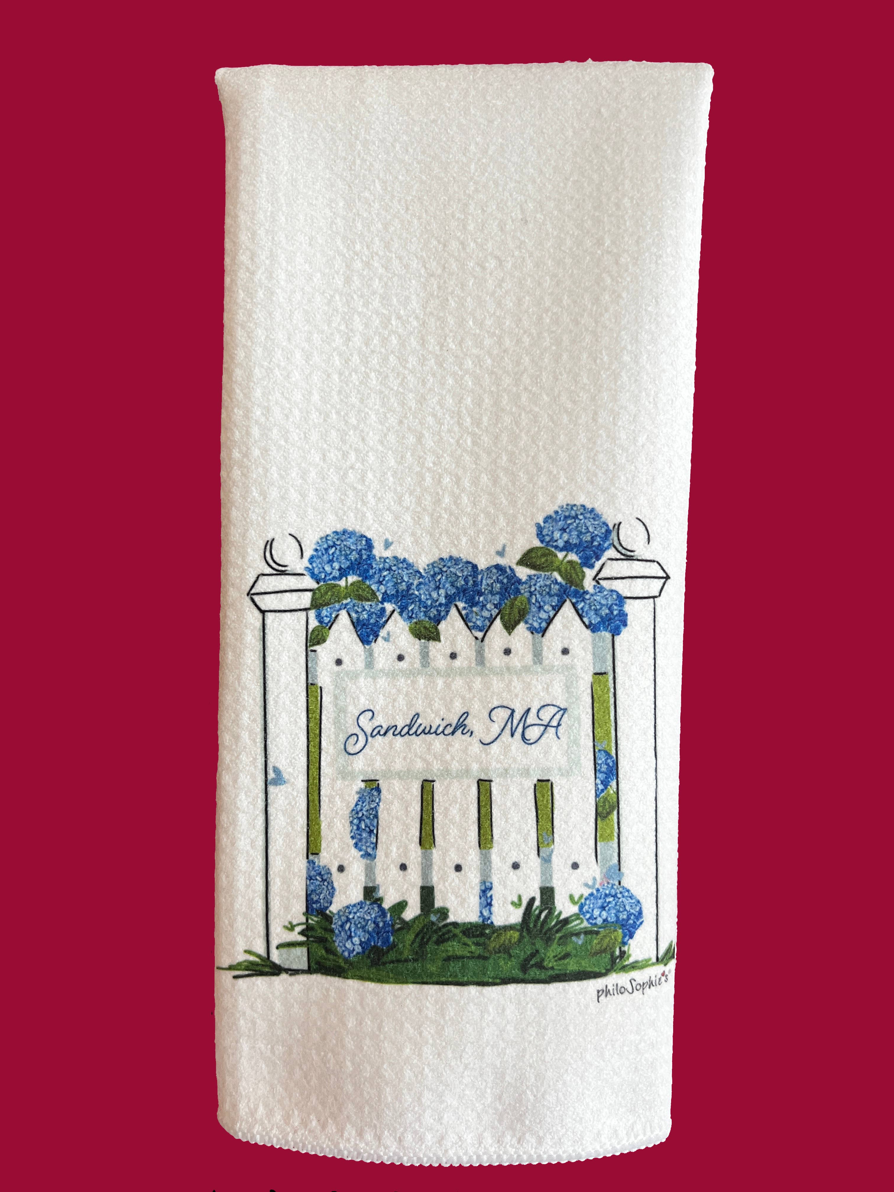 Waffle Towel - Hydrangeas, Nautical, White Fence, Coastal