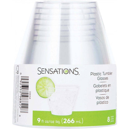 Clear 9 oz Plastic Tumblers, 8/Pkg