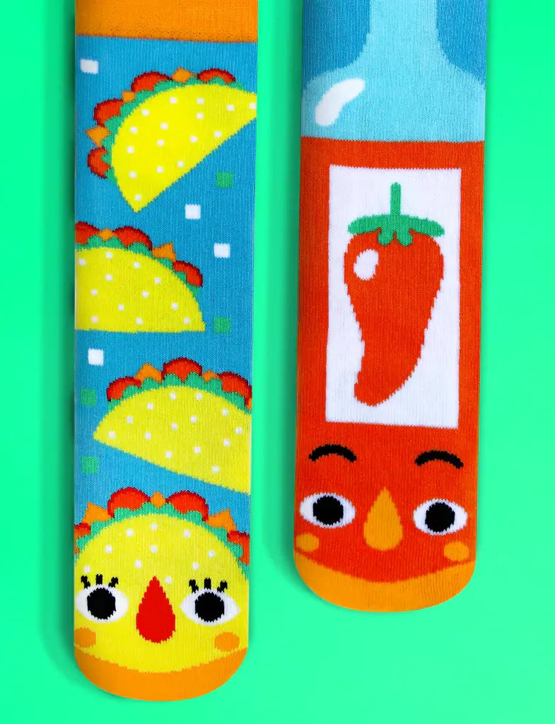 Taco & Hot Sauce Mismatched Non-Slip Socks KIDS LARGE