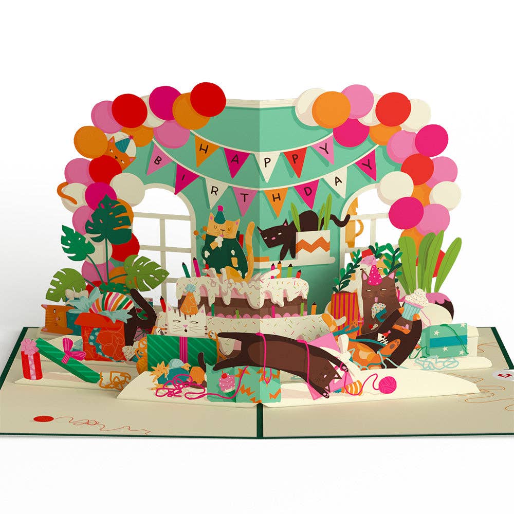 Party Cats Birthday Pop-up Card, 5x7" Birthday Cards