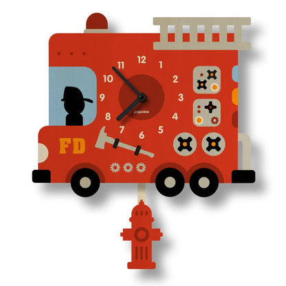 Fire Truck Pendulum Clock - Wood