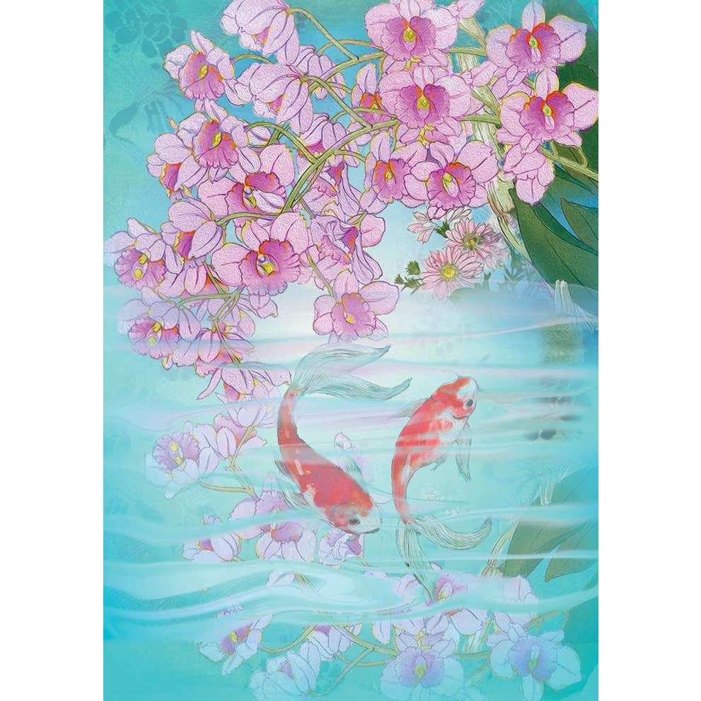 Blank Koi Blossoms Greeting Card