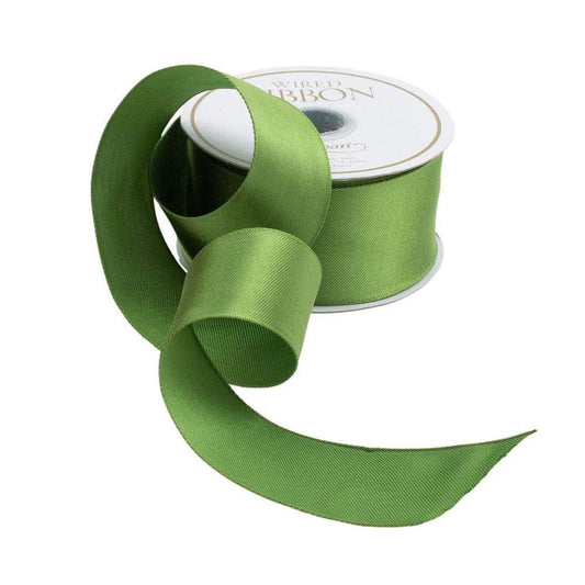 Solid Green Satin Wired Ribbon - 9 Yard Spool