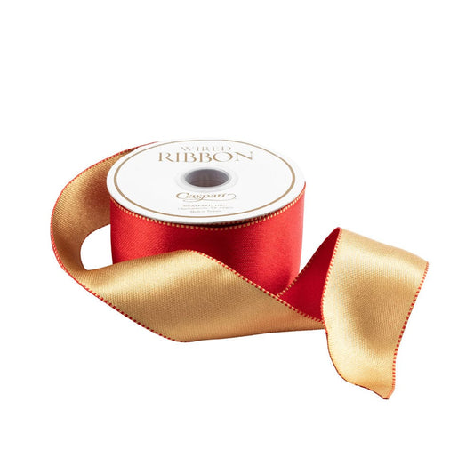 Satin Red & Gold Reversible Wired Ribbon - 10 Yard Spool