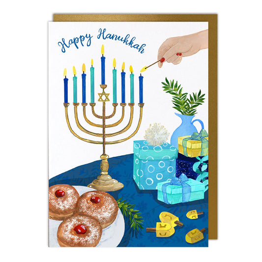 Lighting the Menorah Hanukkah Card