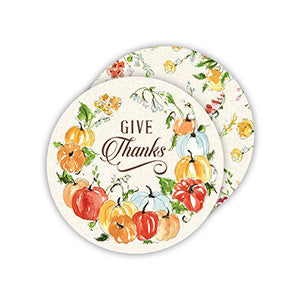 Give Thanks Handpainted  Pumpkin Wreath Coasters