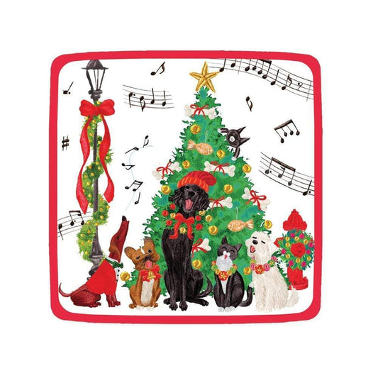 Caroling Pets Square Dessert Plates