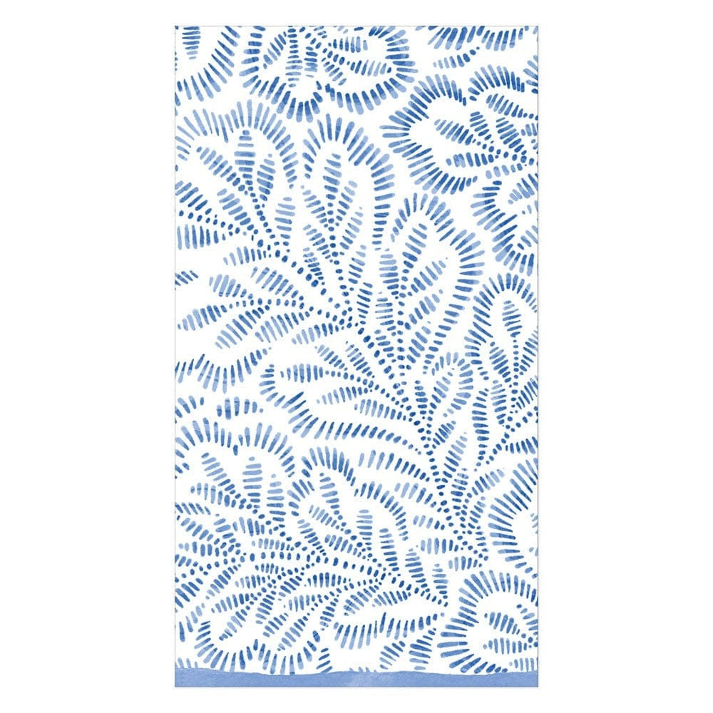 Block Print Leaves Paper Guest Towel Napkins - Blue
