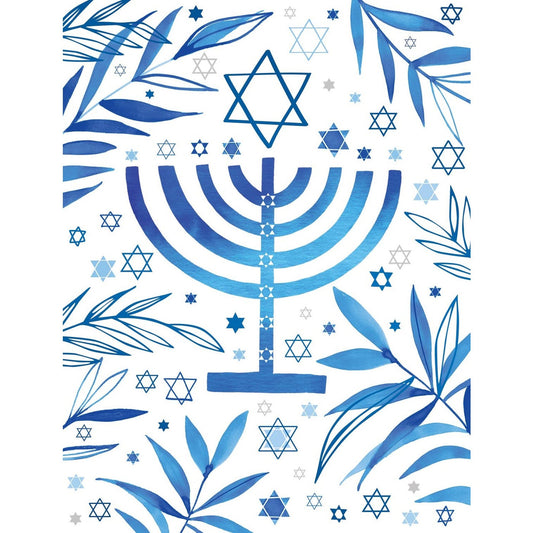 Blue Menorah with Branches Boxed Cards