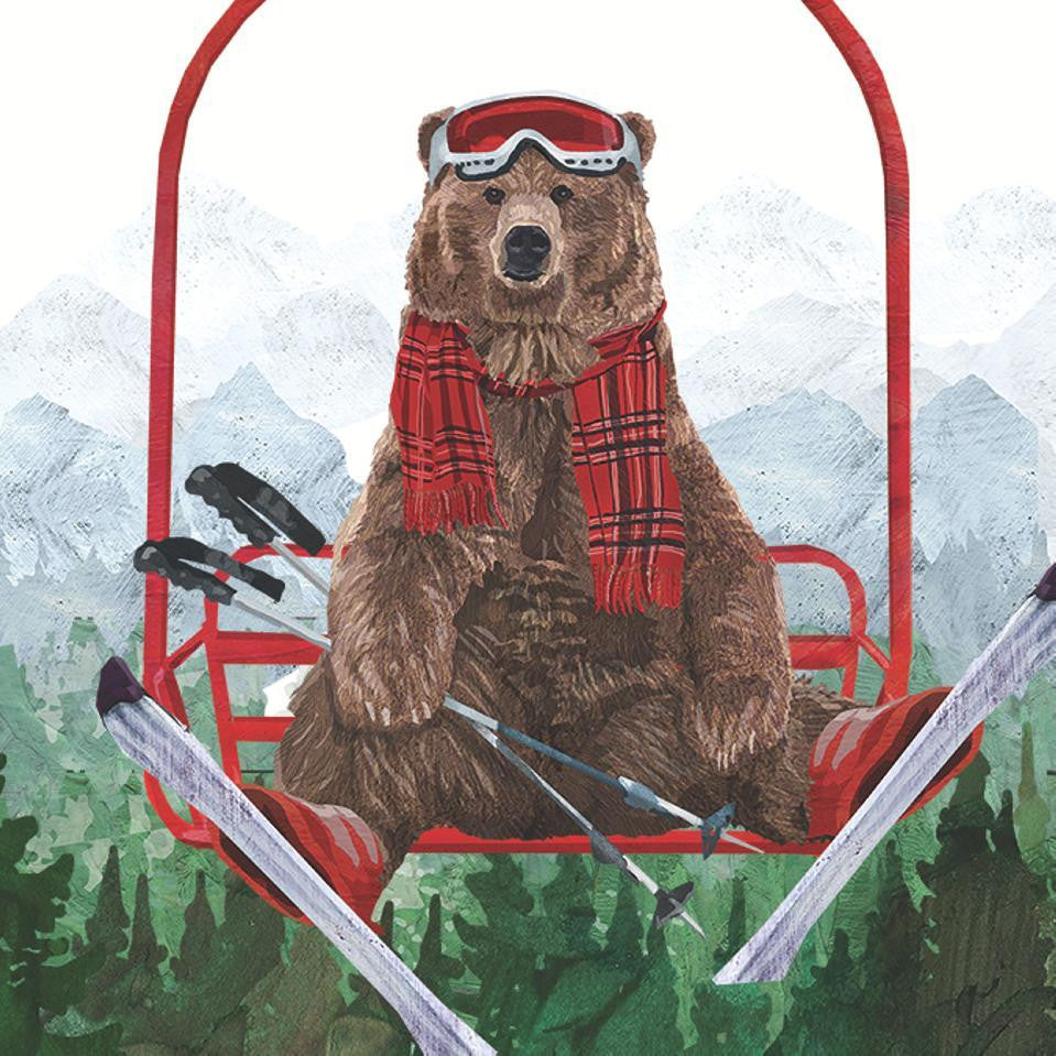 Ski Lift Bear Beverage Napkin