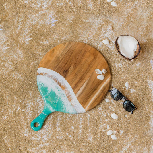 Caribbean Blue - 12" Round cheese board with handle.