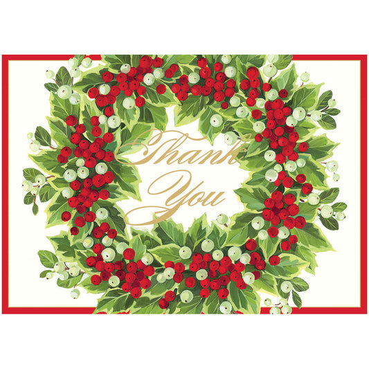 Holly and Berry Wreath Thank You Cards