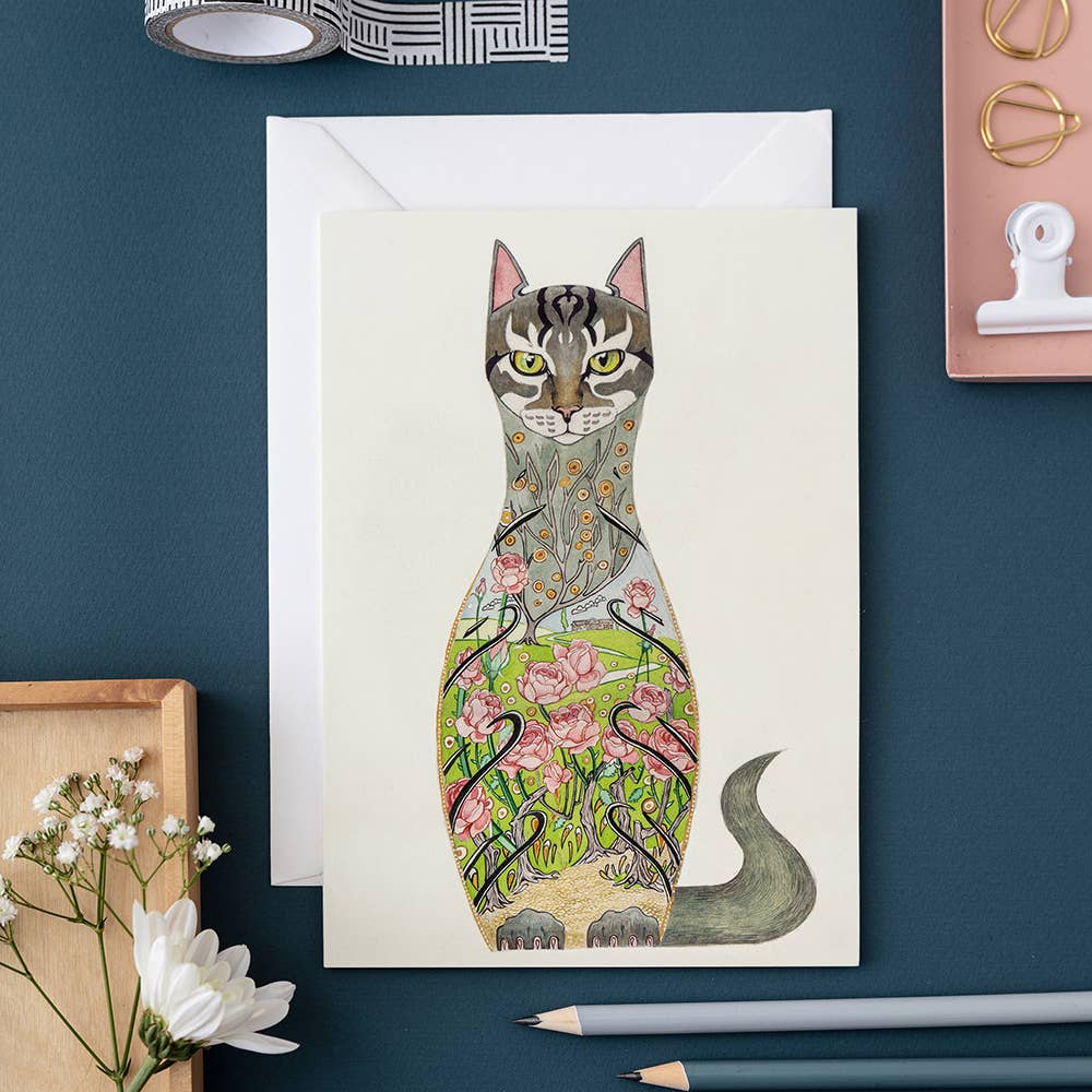 Cat in a Rose Garden Card