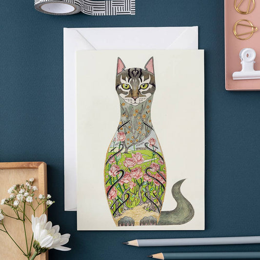Cat in a Rose Garden Card