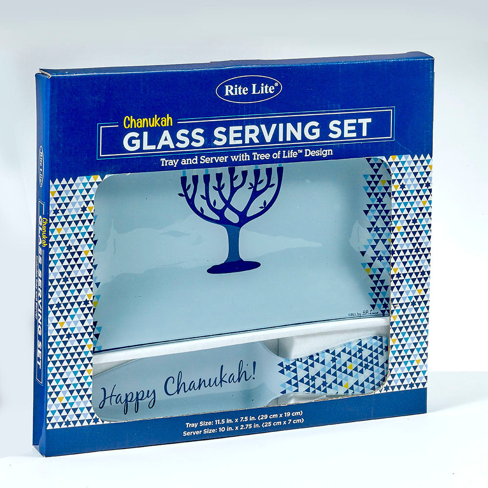 "Tree of Life" Chanukah Glass Tray and Server Set