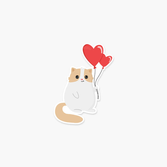 Cat with red heart shaped balloons 3.25 x 2.3 in Sticker