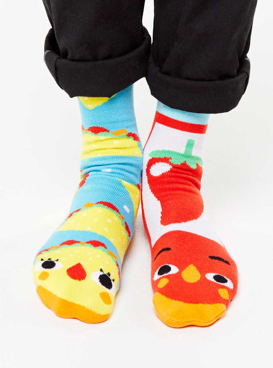 Taco & Hot Sauce Mismatched Non-Slip Socks KIDS LARGE