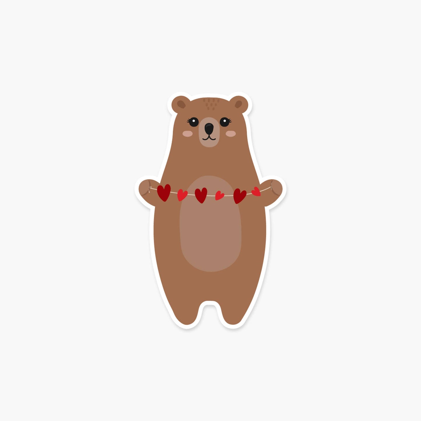 Bear holding a string of hearts 3.25 x 2 in - Love Sticker