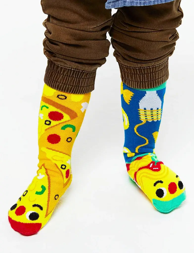 Pizza & Pasta Mismatched Non-Slip Food Socks for Kids: KIDS LARGE