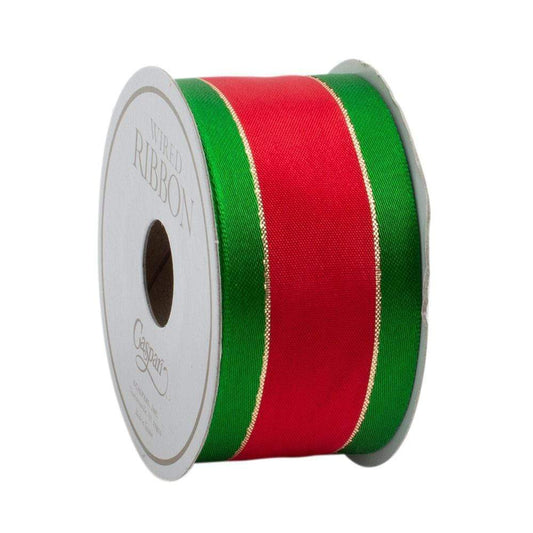 Red with Green Border Wired Ribbon